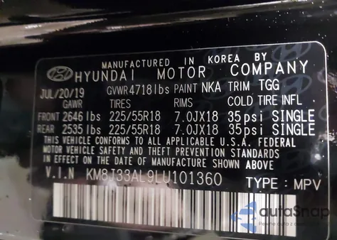 2020 Hyundai Tucson Sel from USA, damaged, VIN KM8J33AL9LU101360